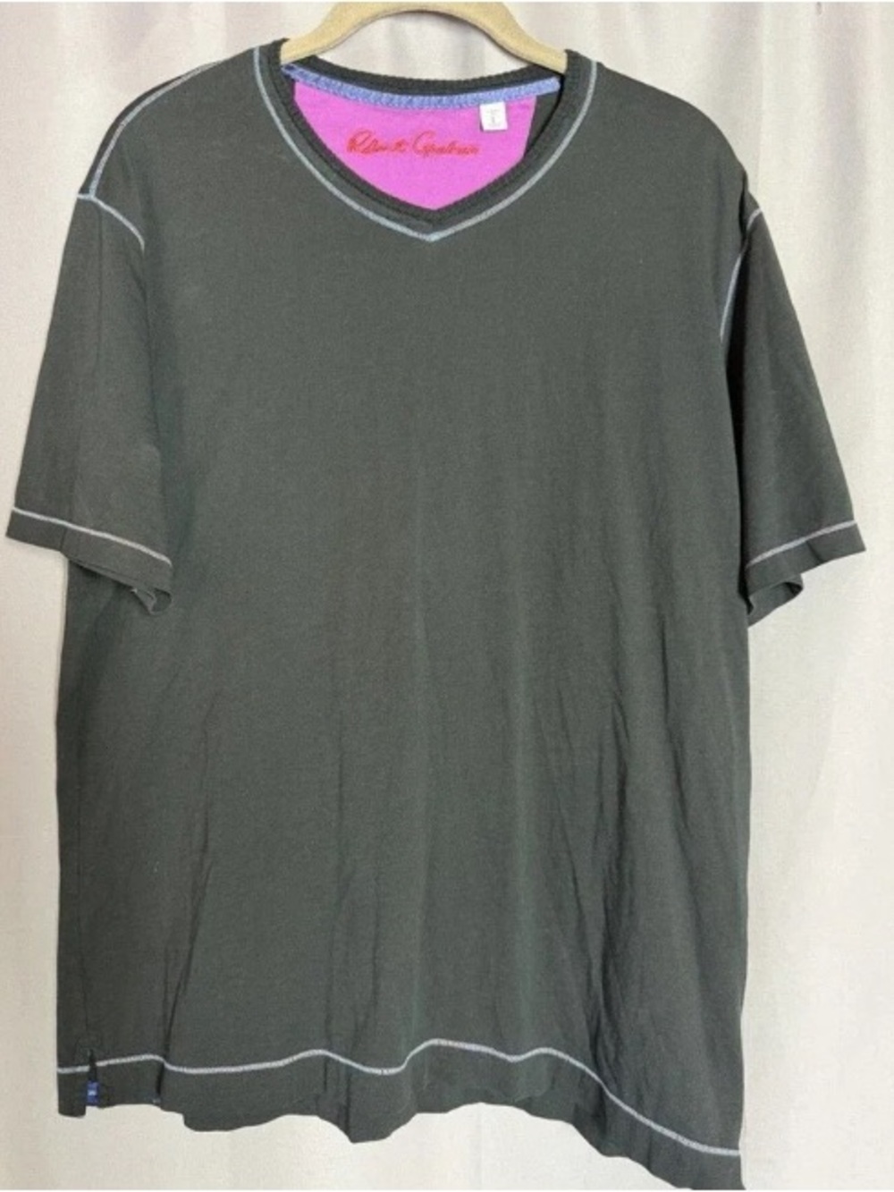 Pierre Cardin Short Sleeve V-Neck Shirt in Charcoal with Pink Trim